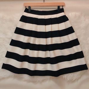 Black and White Striped Circle Skirt Knee Length